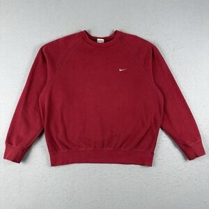 Vtg‎ Y2K Nike Sweatshirt Crew Neck Men's Large Dark Red Swoosh Check Embroidered